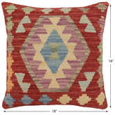 handmade Traditional Pillow Red Blue Hand-Woven SQUARE 100% WOOL Hand woven turkish pillow2' x 2'